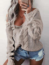 Suéter holgado casual de manga larga con cuello en V liso