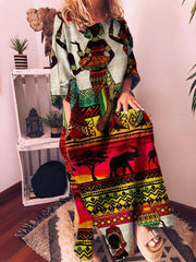 Vestido informal estampado con cuello redondo y estampado gráfico