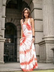 Vestido largo sin mangas estampado de playa