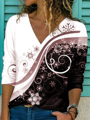 Camisas y tops holgados de manga larga con cuello en V y estampados casuales