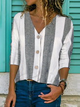 Camisas y tops casuales de manga larga a rayas de talla grande