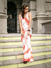 Vestido largo sin mangas estampado de playa