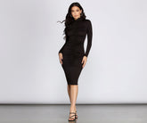 Anita Mock Neck Ruched Midi Dresses