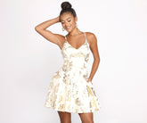 Adley Formal Floral Foiled Mini Dresses