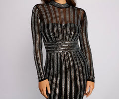 Anabelle Heat Stone Mesh Mini Dresses