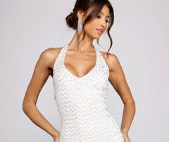 Vestidos formales de lentejuelas con cuello halter de Christine