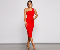 Alessandra Formal One Shoulder Midi Dresses