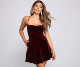 Amelia Lace-Up Back Velvet Skater Dresses