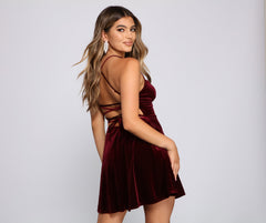 Amelia Lace-Up Back Velvet Skater Dresses