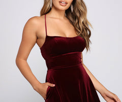 Amelia Lace-Up Back Velvet Skater Dresses