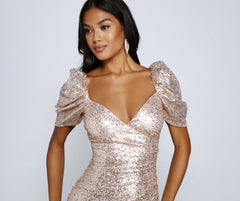 Axelle Formal Sequin Puff Sleeve Mini Dresses