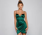 Araceli Plunge Neck Satin Formal Dresses