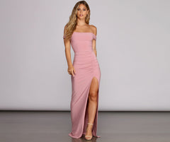 Ria Formal High Slit Ruched Dresses