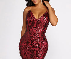 Seline Formal Sequin Scroll Dresses