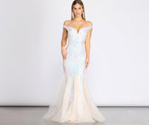 Andrina Iridescent Sequin & Tulle Off Shoulder Mermaid Dresses