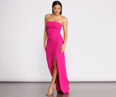 April Front Slit Strapless Crepe Dresses
