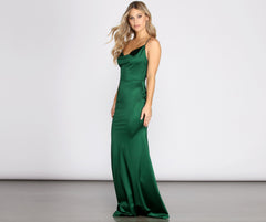 Nala Satinkleider mit Wasserfallausschnitt