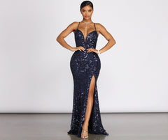 Alese Scroll Sequin Cross Back Mermaid Dresses