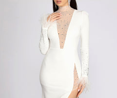 Beka Mesh And Heat Stone High Slit Dresses