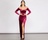 Celeste Off The Shoulder Wrap Front Velvet Dresses