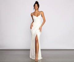 Vestidos formales cruzados metalizados Parker