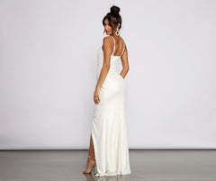 Vestidos formales cruzados metalizados Parker