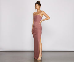 Quinn Ruched High Slit Formal Dresses