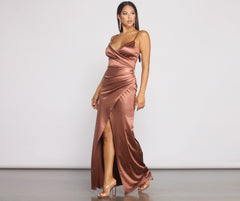 Nikita Formal High Slit Satin Dresses