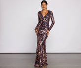Ayla Formal Long Sleeve Sequin Scroll Dresses