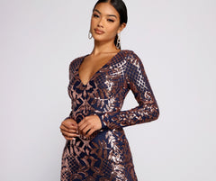 Ayla Formal Long Sleeve Sequin Scroll Dresses