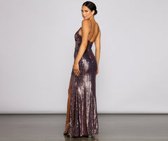 Claire Sleeveless Sequin High-Slit Formal Dresses