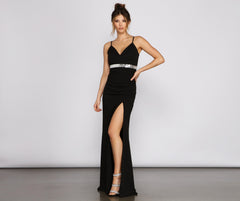 Vestidos formales de crepé con cintura de diamantes de imitación de Bella