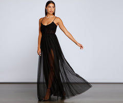 Vestidos formales de malla con diamantes de imitación de Rachel