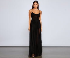 Vestidos formales de malla con diamantes de imitación de Rachel