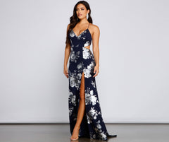 Vestido formal Courtney con estampado floral metalizado