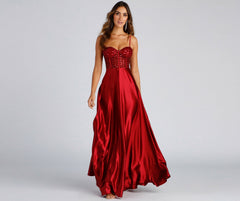 Brookelle Sequin Sweetheart Satin Formal Dresses