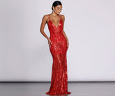 Salma – Formelle Kleider mit Pailletten-Schriftrollen-Print