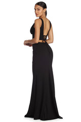 Vestidos formales de dos piezas con diseño enrejado de Roxanna