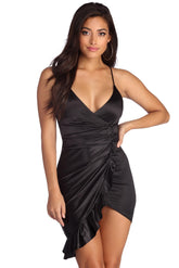 Ruched And Ruffled Satin Mini Dresses