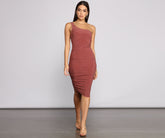 Ruched Stunner One Shoulder Midi Dresses
