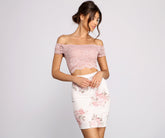 Romantic Floral And Lace Off-The-Shoulder Mini Dresses