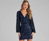 Sequin Queen Surplice Mini Dresses