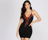 Rose Embroidered Bodycon Dresses