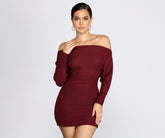 Off Shoulder Knit Mini Dresses