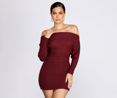 Off Shoulder Knit Mini Dresses