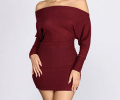 Off Shoulder Knit Mini Dresses