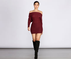 Off Shoulder Knit Mini Dresses