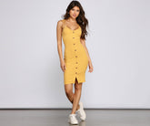 Buttoned In Sassy Stripes Midi Dresses