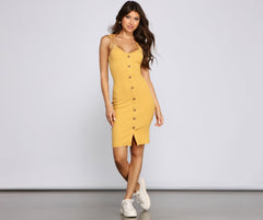 Buttoned In Sassy Stripes Midi Dresses