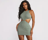 Sleeveless Cut Out O-Ring Ribbed Mini Dresses